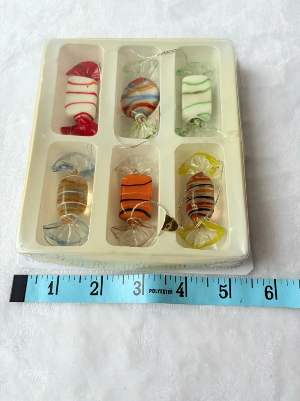 Set Of 6 Vintage Murano Style Hand Blown Art Glass Wrapped Candy Pieces